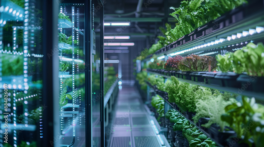 An advanced vertical agricultural laboratory with robotic manipulators, dynamic holographic circuits demonstrating agricultural products An advanced vertical agricultural laboratory with robotic manipulators, dynamic holographic circuits demonstrating agricultural products
