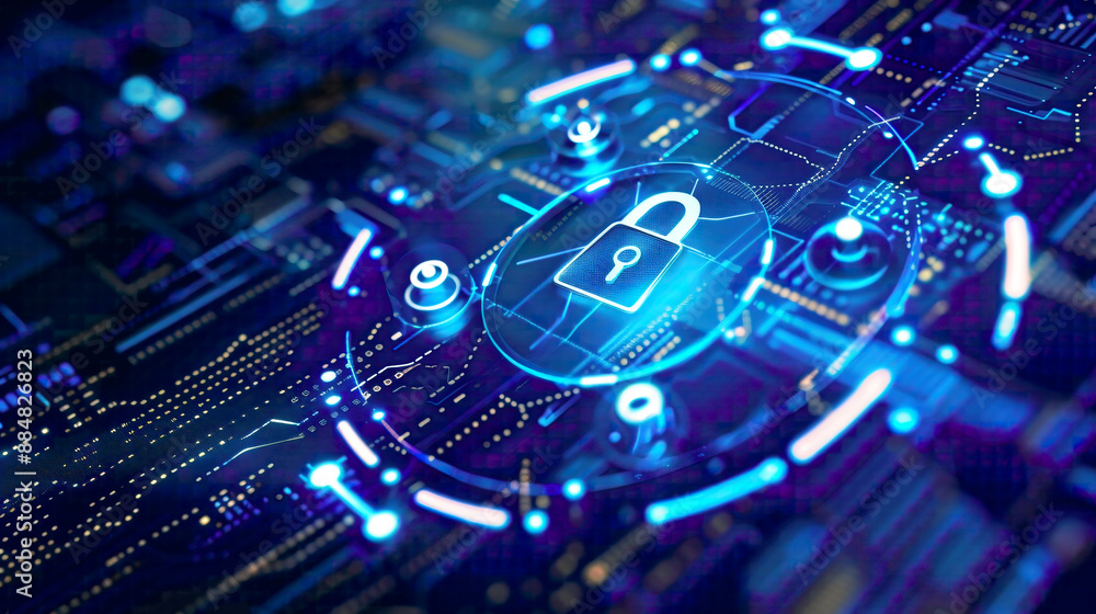 Illustration showcasing the cyber security data protection business technology privacy concept featuring an icon security on a virtual display Illustration showcasing the cyber security data protection business technology privacy concept featuring an icon security on a virtual display