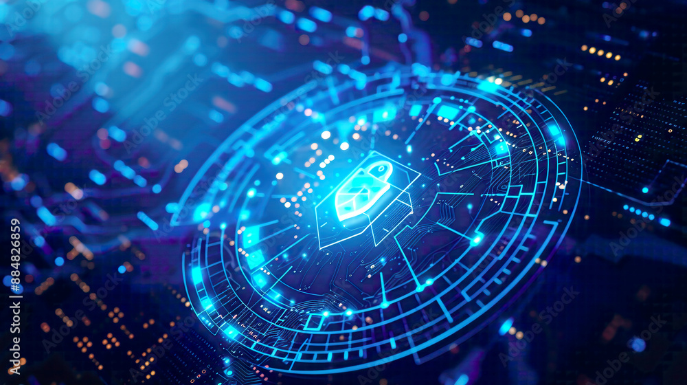 Fototapeta premium Illustration showcasing the cyber security data protection business technology privacy concept featuring an icon security on a virtual display 