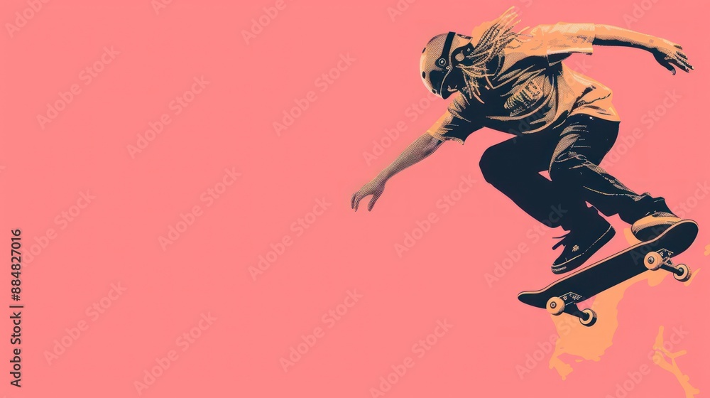 Skateboarding Silhouette against Pink Background Skateboarding Silhouette against Pink Background