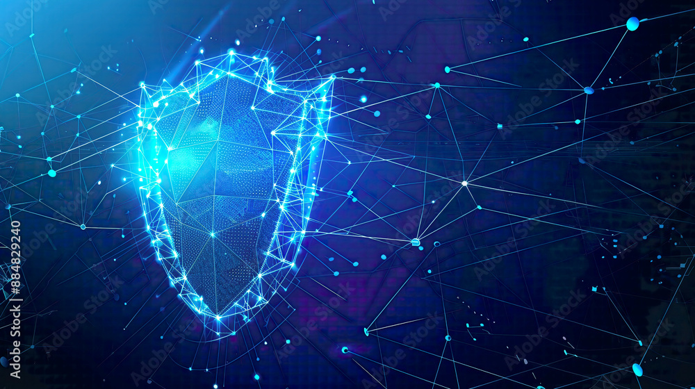 Security shield protection depicted with lines triangles and particle-style design in a illustration emphasizing its role in providing robust security Security shield protection depicted with lines triangles and particle-style design in a illustration emphasizing its role in providing robust security