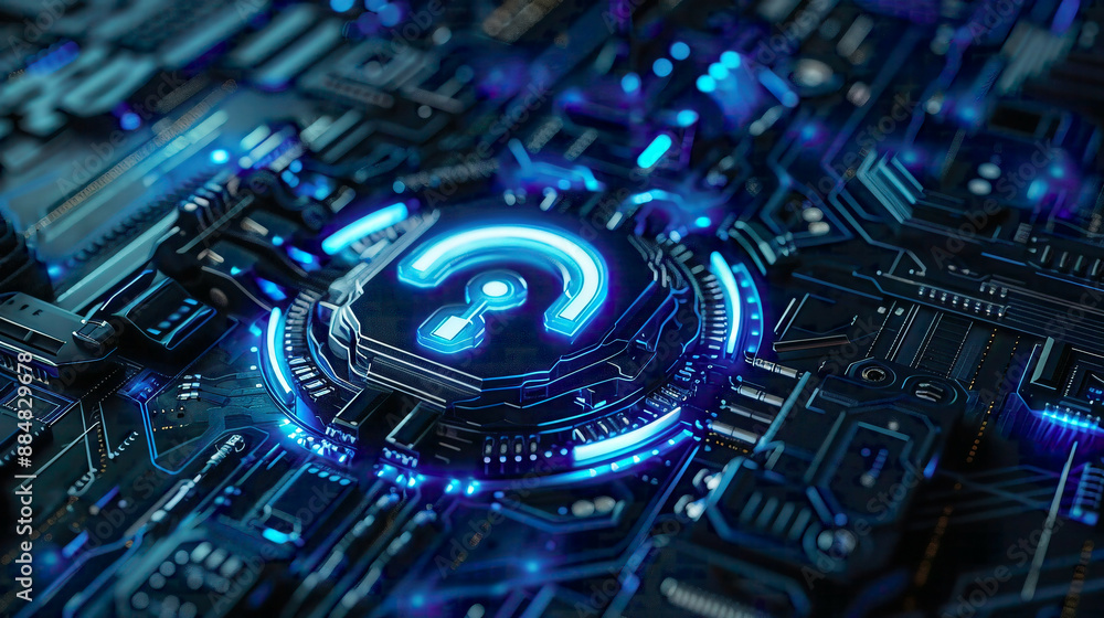 Technology cyber security concept featuring a lock symbol with digital network connections blue tech background with intricate circuitry futuristic design Technology cyber security concept featuring a lock symbol with digital network connections blue tech background with intricate circuitry futuristic design