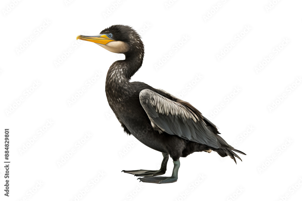 Great cormorant bird with detailed feathers in profile view, isolated on a transparent background for nature and wildlife design projects Great cormorant bird with detailed feathers in profile view, isolated on a transparent background for nature and wildlife design projects
