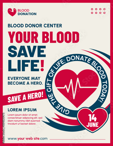 blood donation day for poster, banner, card, and background. Vector illustration flat design concept.