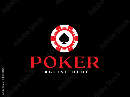 poker logo vector illustration, poker card and chip casino logo template	