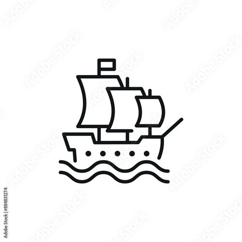 Sailing ship icon. Stylized image of a classic tall ship, reminiscent of the age of exploration and sea trade. Ideal for use in maritime themes, historical travel content. Vector illustration