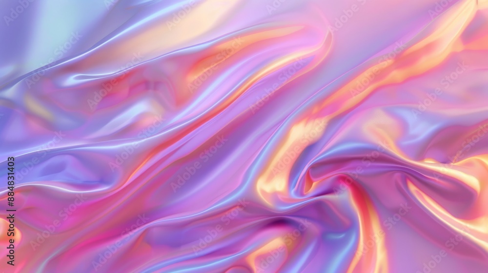 Shimmering iridescent fabric with pink, purple, and blue hues. Gradient solid color background, beautiful composition, smooth surface. AI generated images. Shimmering iridescent fabric with pink, purple, and blue hues. Gradient solid color background, beautiful composition, smooth surface. AI generated images.