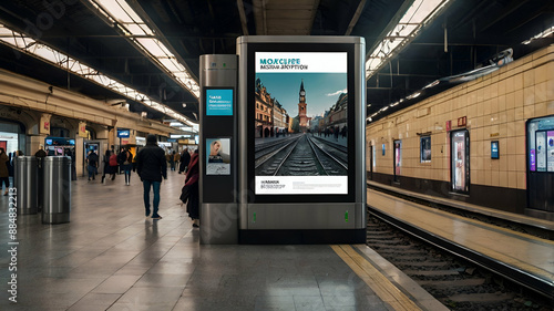 Mock up Poster media template Ads display in Subway station.