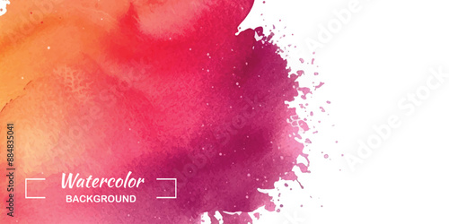abstract watercolor background with watercolour splashes, red banner with copy space