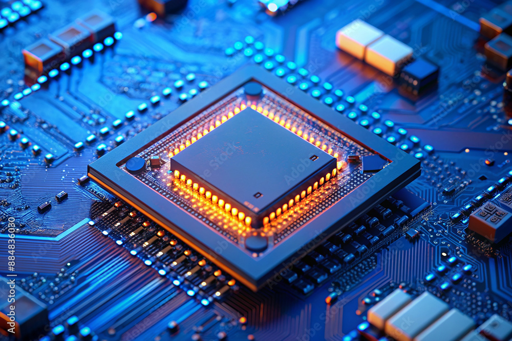 powerful computer processor microchip with the word representing artificial intelligence, AI technology powerful computer processor microchip with the word representing artificial intelligence, AI technology