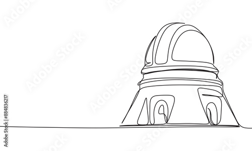 Observatory one line continuous. Line art observatory. Hand drawn vector art.