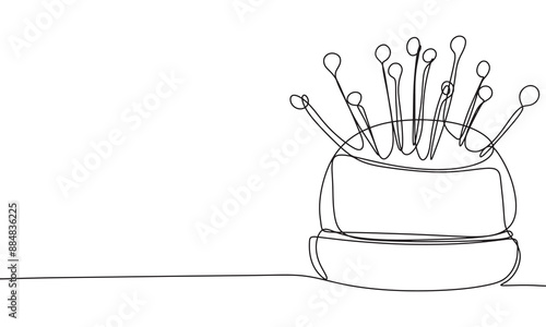 Sewing pincushion one line continuous. Line art sewing pincushion. Hand drawn vector art.