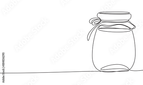 Jar of honey one line continuous. Line art jar of jam. Hand drawn vector art.