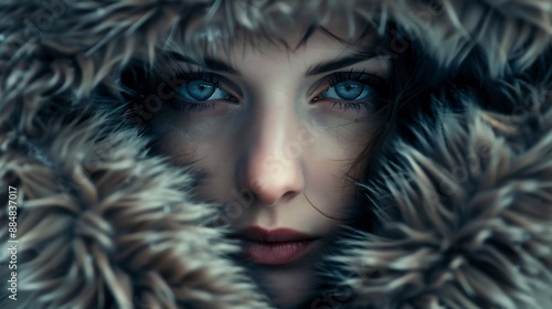 Portrait of beautiful woman wearing fur coat,