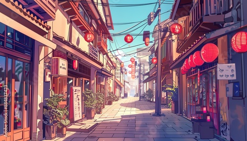 empty Streets in China and Japan on holiday, anime style cartoon