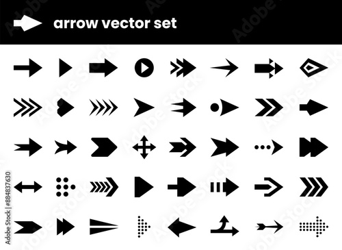 Arrow icons. Up and down symbols. Modern right or left direction. Round play button. Black silhouette pointer. Circle sign. Way pointing. Abstract flat shapes. Vector swipe pictograms set
