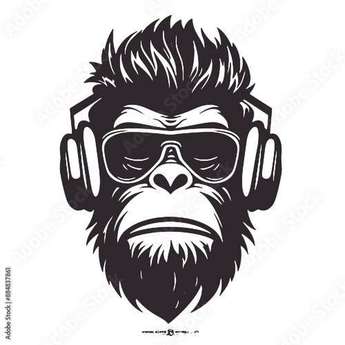 A monkey wearing headphones silhouette