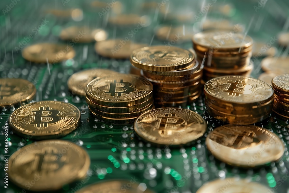 An image of scattered golden bitcoins on a dark background, illuminated by bokeh lights, symbolizes the concept of cryptocurrency and digital finance. An image of scattered golden bitcoins on a dark background, illuminated by bokeh lights, symbolizes the concept of cryptocurrency and digital finance.