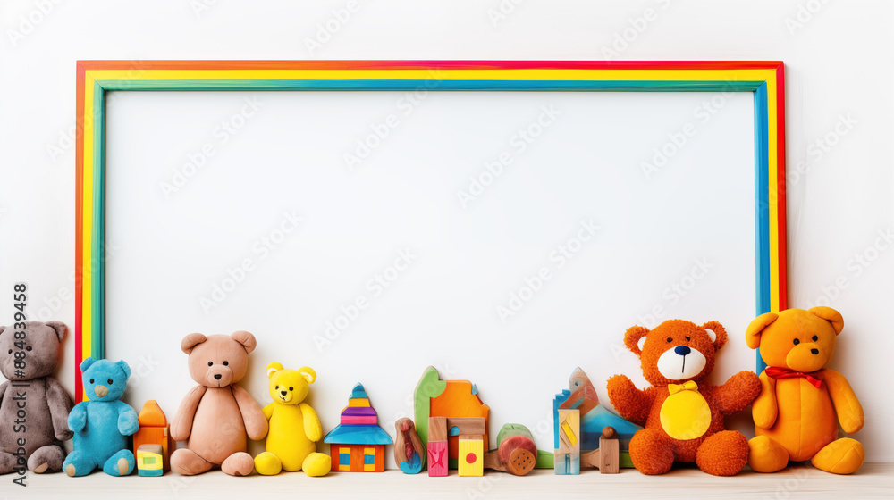 Obraz premium Toys for children frame and border on white background.
