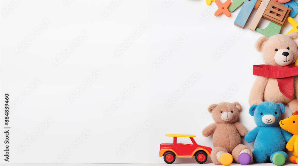 Obraz premium Toys for children frame and border on white background.