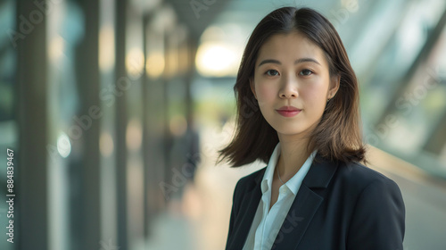 Young Asian Business women/men in modern office walkway.