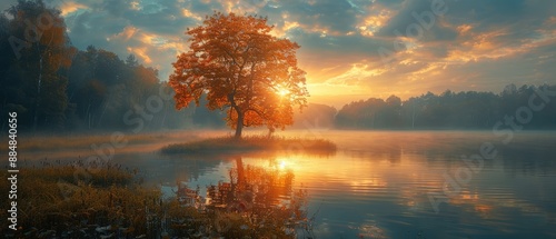 Tranquil Autumn Lake sunset photo