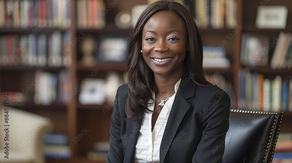 A photo of an African American woman sitting in a modern office chair A photo of an African American woman sitting in a modern office chair