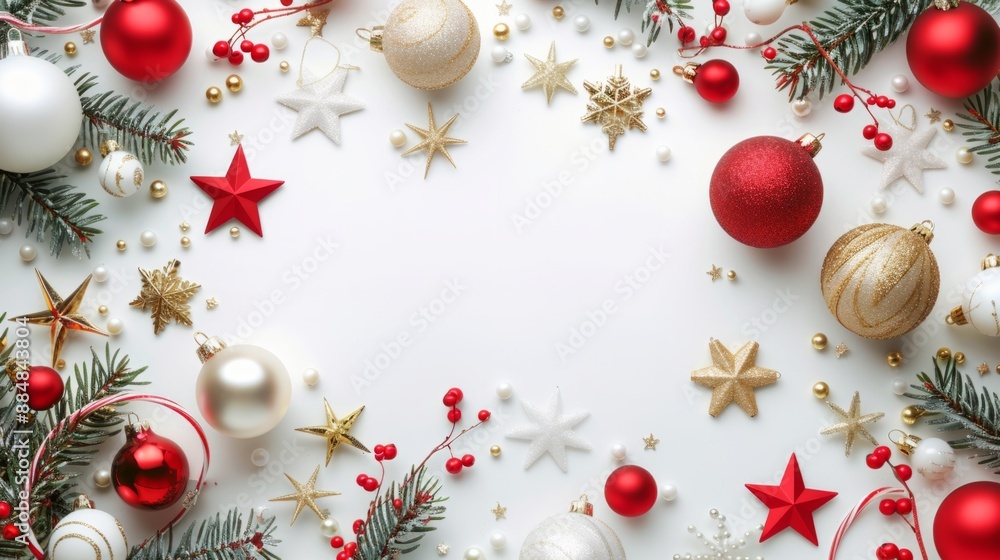 Christmas and New Year background with white, red and gold balls. Christmas and New Year background with white, red and gold balls.