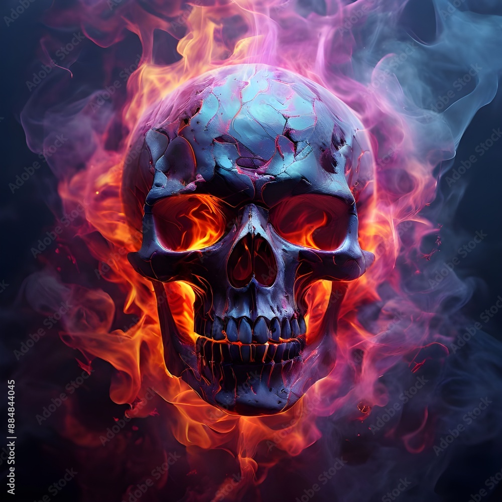 abstract surreal creepy skull of fire isolated on black background, Ai Generated abstract surreal creepy skull of fire isolated on black background, Ai Generated