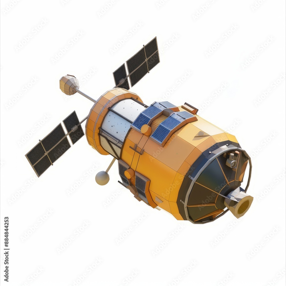 3D Render, Low Poly style of orbital telescope satellite, on isolated white background, Generative AI 3D Render, Low Poly style of orbital telescope satellite, on isolated white background, Generative AI