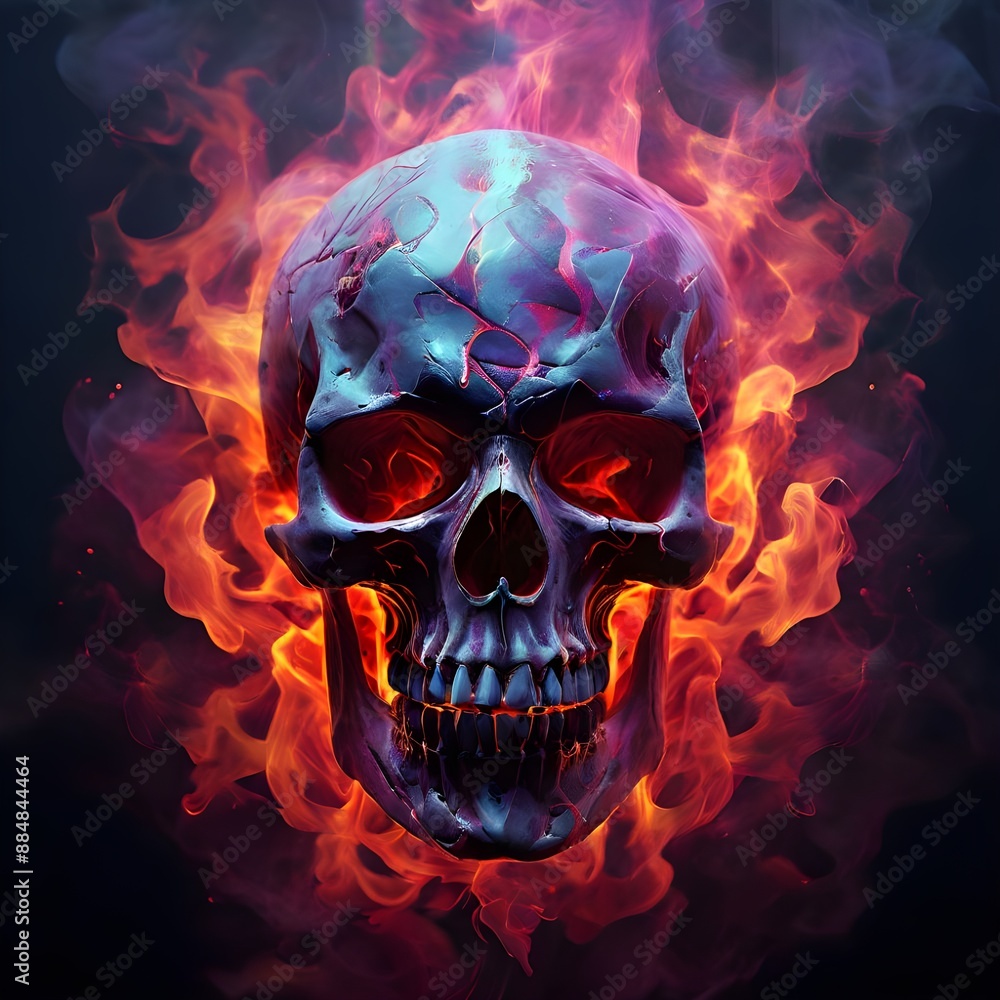 abstract surreal creepy skull of fire isolated on black background, Ai Generated abstract surreal creepy skull of fire isolated on black background, Ai Generated