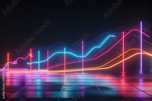 Neon wireframe graph for customer satisfaction levels isotated on black background.