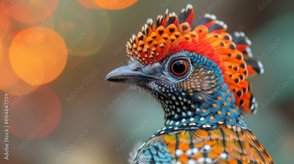 Close-up of colorful exotic bird with vibrant plumage - generative ai Close-up of colorful exotic bird with vibrant plumage - generative ai