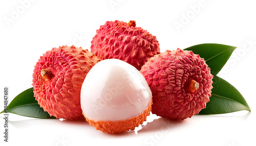 Fresh lychee fruit isolated on white background. photo