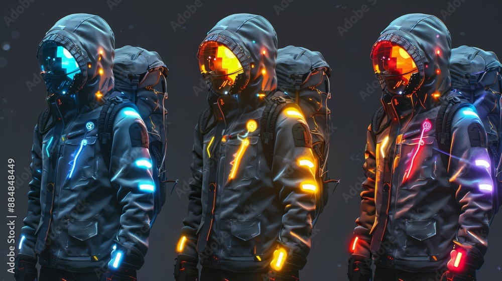 Hightech smart clothing with integrated LEDs, digital displays, and futuristic design, Futuristic, Digital Painting Hightech smart clothing with integrated LEDs, digital displays, and futuristic design, Futuristic, Digital Painting