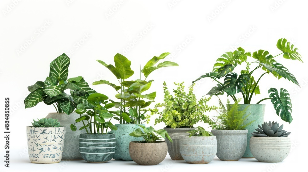 Fototapeta premium collection houseplant in vase isolated on white