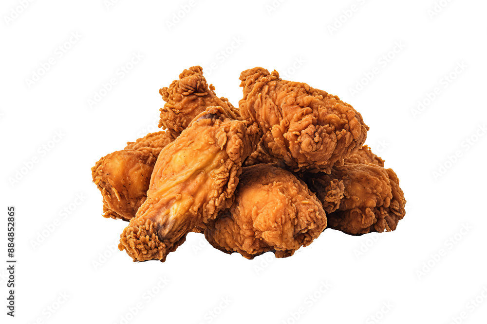 Fototapeta premium Crispy fried chicken drumstick on transparent background isolated PNG image for food and culinary designs