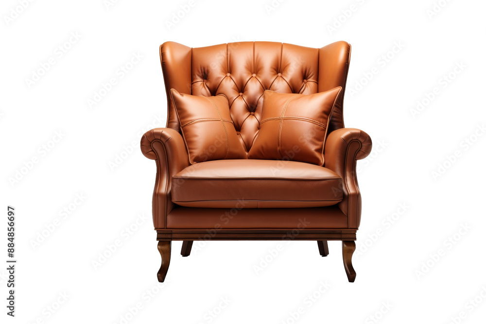 Classic leather arm chair on trasparent background, brown color 3d style - Classic leather arm chair on trasparent background, brown color 3d style -