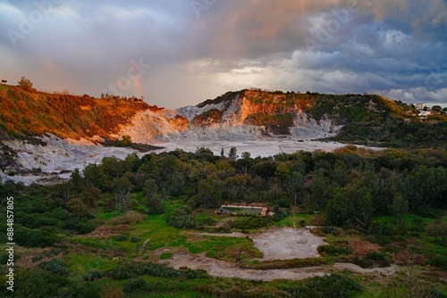 View of the Phlegraean Fields (Campi Flegrei), an active caldera volcano part of the Campanian volcanic arc in the Bay of Naples, Italy