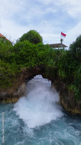 Aerial view of blue lagoon in Secret point beach, Nusa Ceningan, Bali, Indonesia