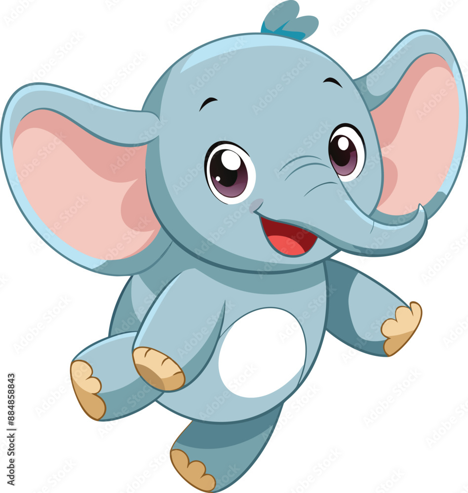 Fototapeta premium Cute and Cuddly Cartoon Baby Elephant, Playful Pachyderm Clipart. 