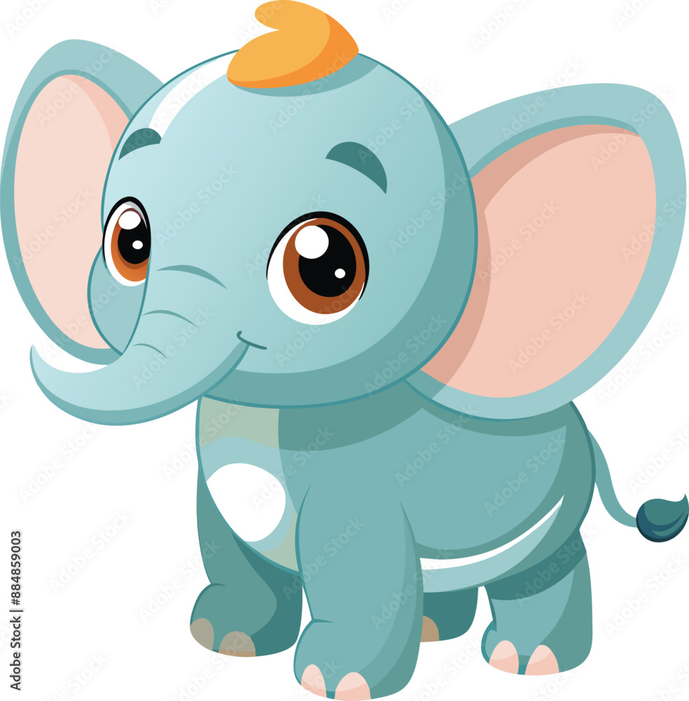 Fototapeta premium Cute and Cuddly Cartoon Baby Elephant, Playful Pachyderm Clipart. 