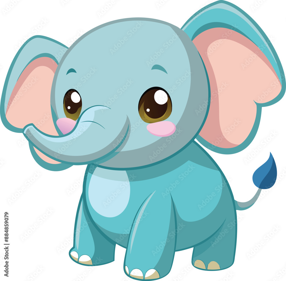 Fototapeta premium Cute and Cuddly Cartoon Baby Elephant, Playful Pachyderm Clipart. 