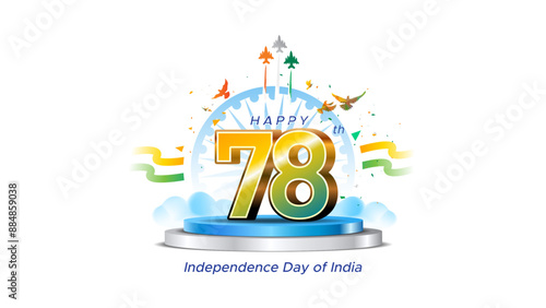 Happy 78th Independence day of India. Glory of freedom celebration concept background. Vector illustration