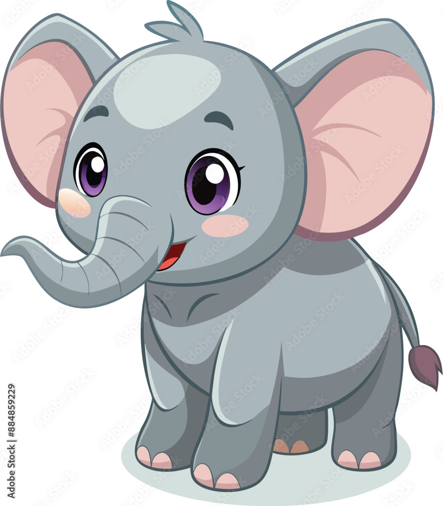 Naklejka premium Cute and Cuddly Cartoon Baby Elephant, Playful Pachyderm Clipart. 