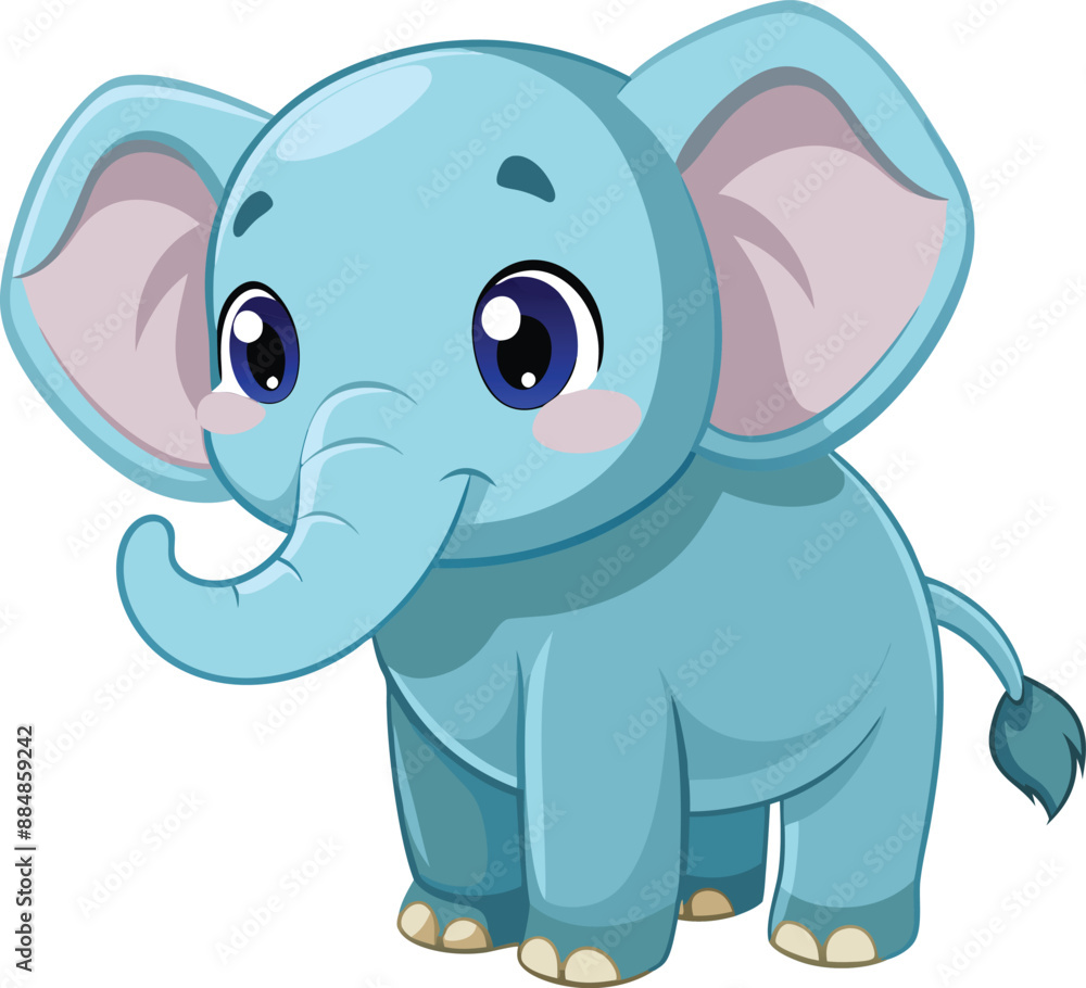 Fototapeta premium Cute and Cuddly Cartoon Baby Elephant, Playful Pachyderm Clipart. 