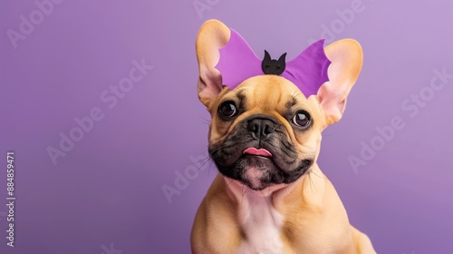 Wallpaper Mural A dog with a purple baton on its head. The dog is looking at the camera Torontodigital.ca