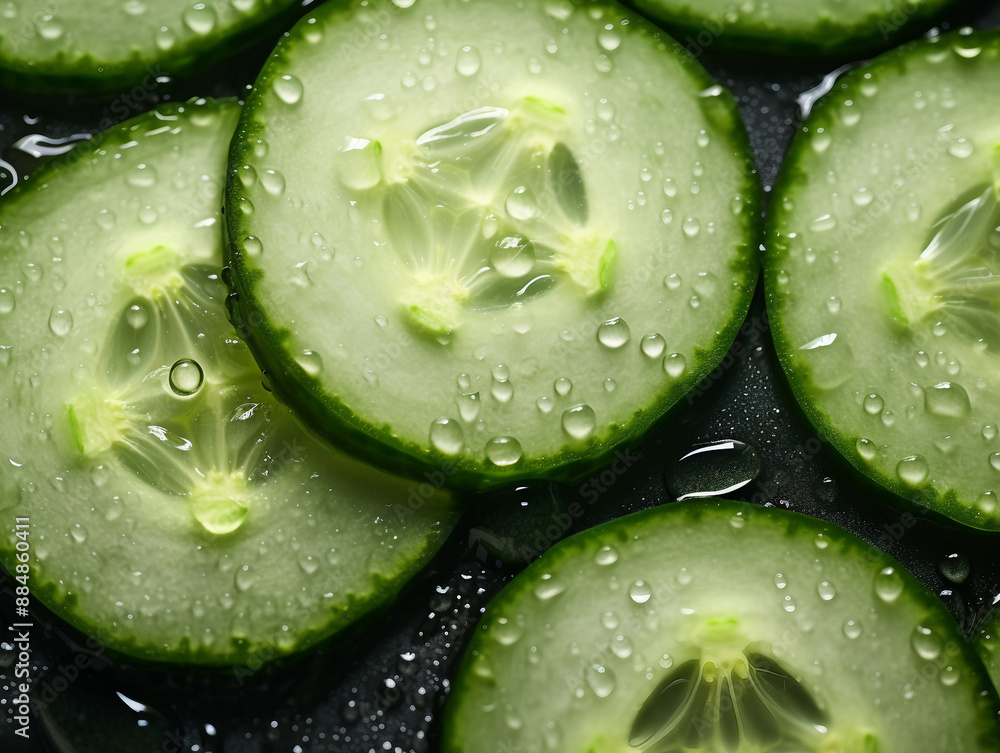 cucumber slices with water droplets cucumber slices with water droplets