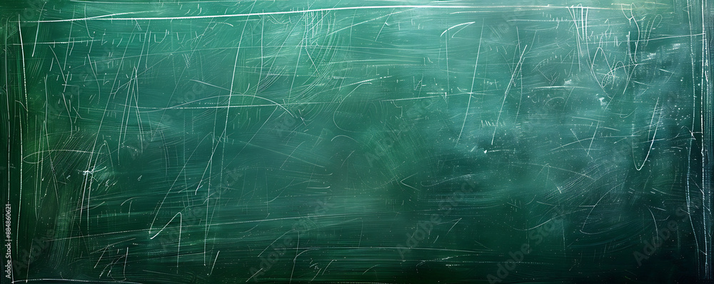 A clean, empty green chalkboard with visible chalk smudges and scratches, providing ample space for writing A clean, empty green chalkboard with visible chalk smudges and scratches, providing ample space for writing