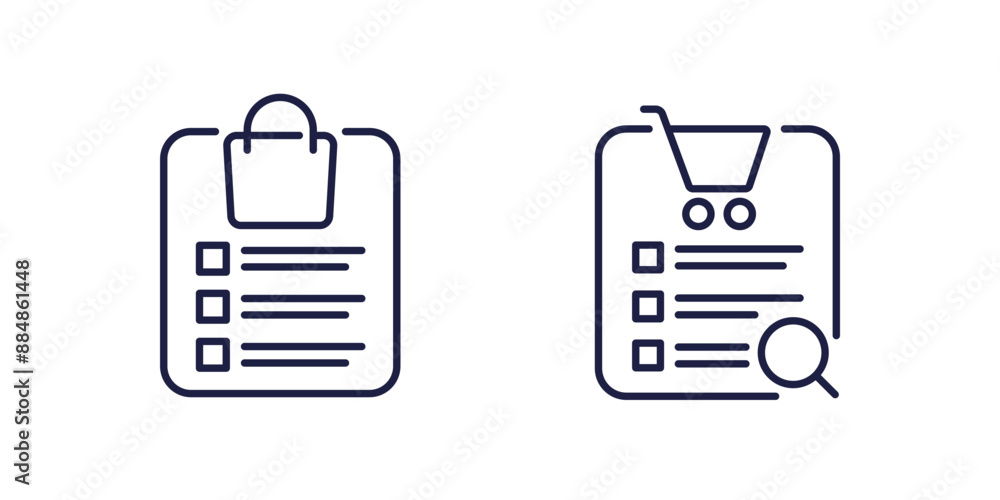 shopping list, orders line icons on white shopping list, orders line icons on white